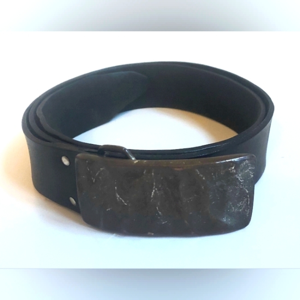Vintage Mens Brown Leather Jamie 1.5" Wide Belt W/Heavy "Nugget" Buckle Size 36